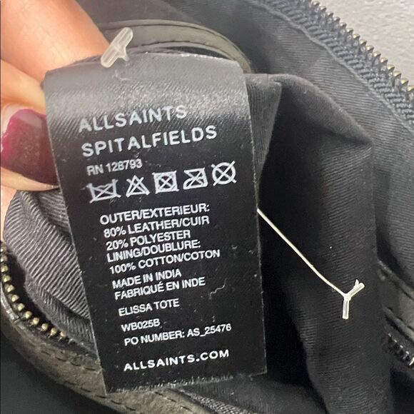 Large Allsaints Co LTD Leather tote Bag Olive with Sequin Panel 2 handles zip - Picture 9 of 12